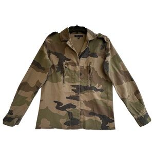 Kendall + Kylie Camouflage Military Fashion Style Jacket with Raw Hem